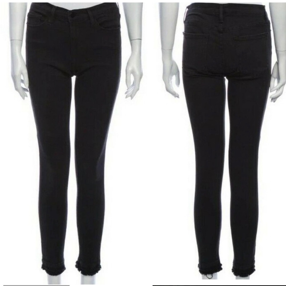 FRAME • Le Skinny De Jeanne Whittier Mid
Rise Jeans Black Raw Hem Sz 26